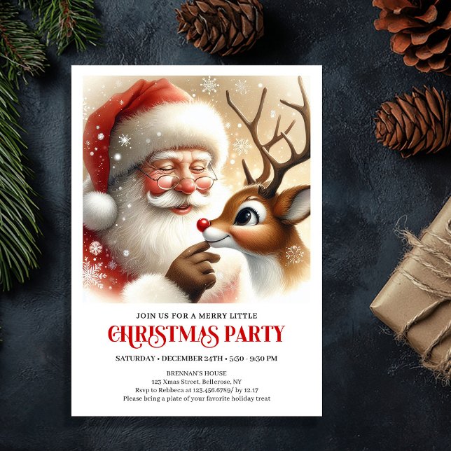 Convites Festive Santa Claus Rudolph Holiday Family Party  (Festive Santa Claus Rudolph Holiday Family Party Invitation

)