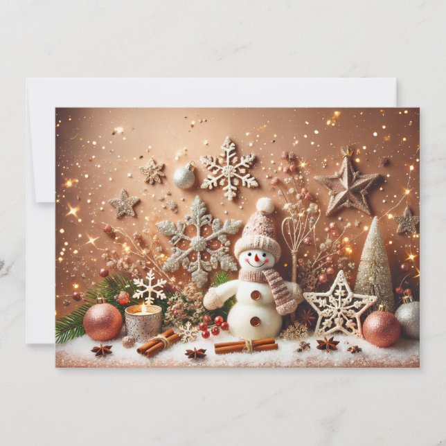 Convites Festive Snowman with Glittery Christmas Stars (Frente)