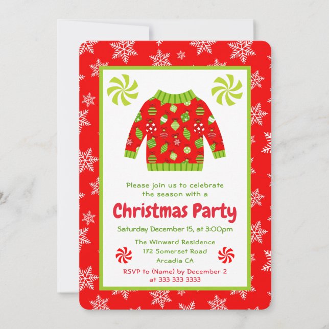 Convites Festive Ugly Christmas Sweater Party (Frente)