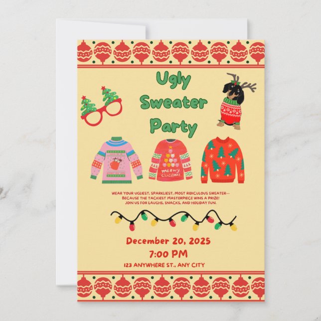 Convites Festive Ugly Sweater Party Invitation  (Frente)