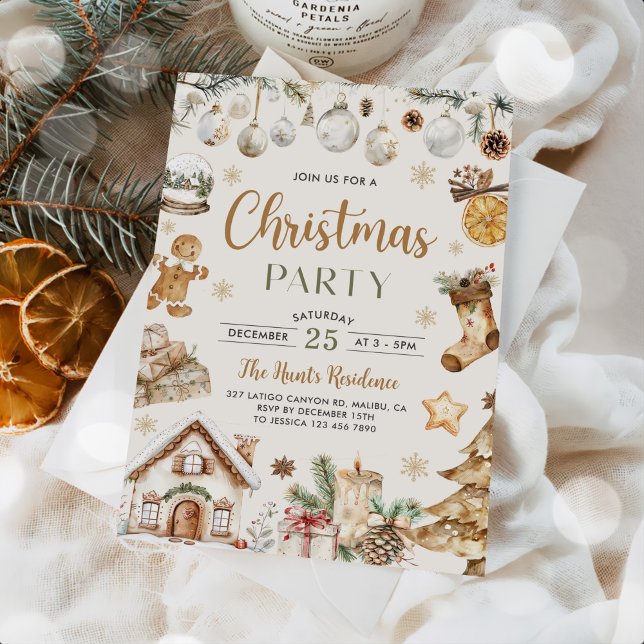 Convites Festive Watercolor Christmas Party (Criador carregado)