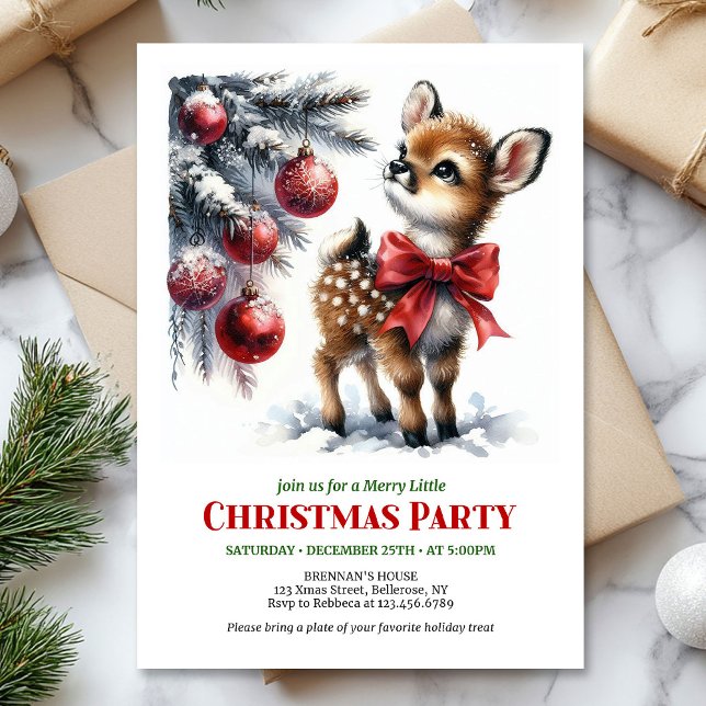 Convites Festive watercolor fawn snowy forest cozy winter  (Festive watercolor fawn snowy forest cozy winter Christmas invite

)