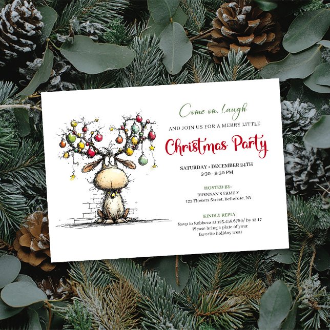 Convites Festive whimsical reindeer Christmas party invite (Festive whimsical reindeer Christmas party invite

)