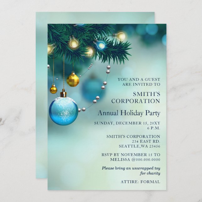 Convites Festivo Blue Christmas Corporate Holiday Party (Frente/Verso)