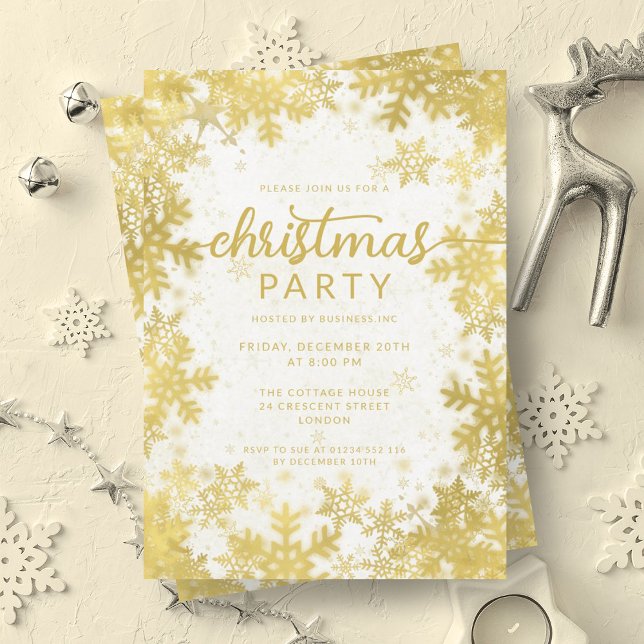 Convites Festivo Dourado Faux Foil Snowflakes Festa de Nata (Festive Gold Faux Foil Snowflakes Christmas Party Invitation)