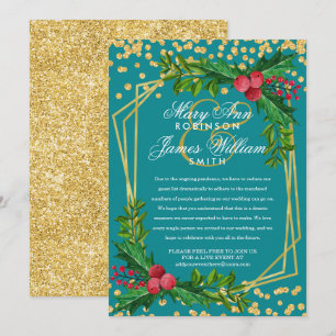Convites Festivo Dourado Reduz Casamento de Natal Holly Tea