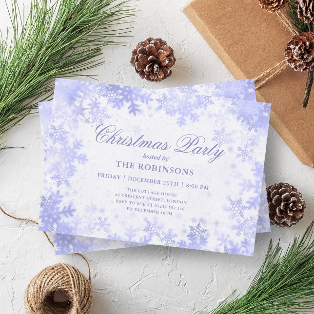 Convites Festivo Feriado Marinho de Natal Flocos de Neve Az (Festive Holiday Christmas Navy Blue Snowflakes Invitation)