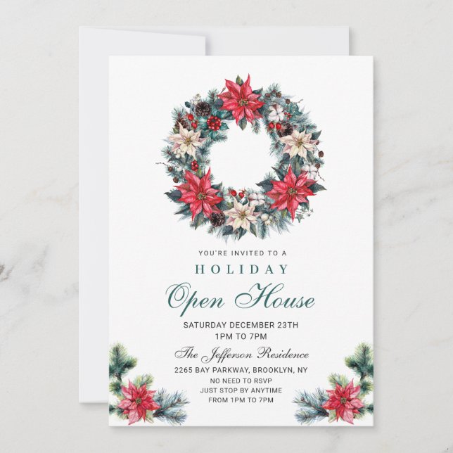 Convites Festivo Holly Berry Natal Open House (Frente)