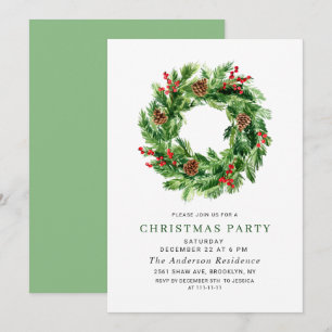 Convites Festivo Holly Berry Pine Wreath Festa de Natal