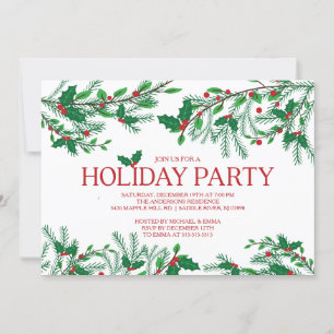 Convites Festivo Holly Holiday Party