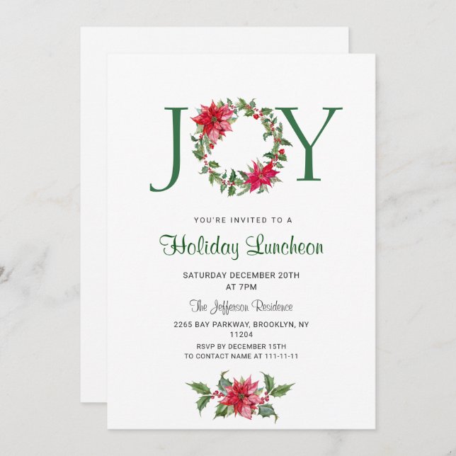 Convites Festivo Holly Wreath Férias Natal Lunchedo (Frente/Verso)