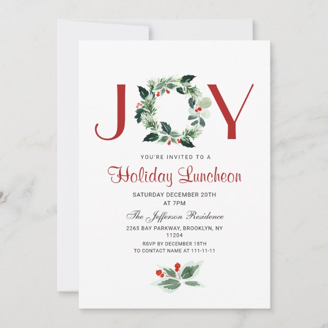 Convites Festivo Holly Wreath Férias Natal Lunchedo (Frente)