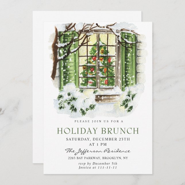 Convites Festivo País Feriado Feriado Natal BRUNCH (Frente/Verso)