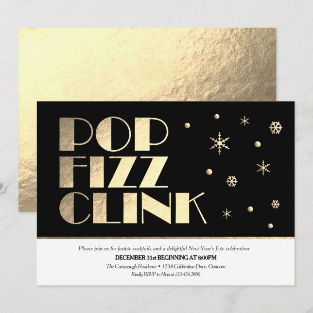 Convites Festivo Partido Coquetel da Véspera do Ano Novo (Frente/Verso)