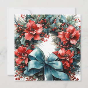 Convites Festivo Pine Wreath com Holly Christmas