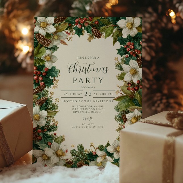 Convites Festivo Pinecone e Holly Christmas (Criador carregado)