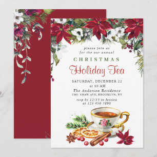 Convites Festivo Poinsettia Feriado Natal Festa de Chá