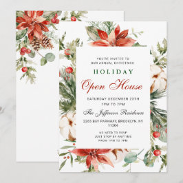 Convites Festivo Poinsettia Natal, Casa Aberta Em
