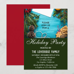 Convites Festivo Red, Blue & Green Country Holiday Party