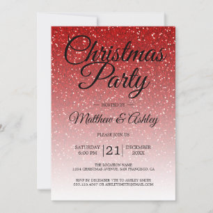 Convites Festivo Red Glitter Ombre Festa de Natal