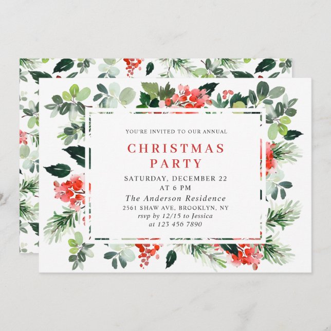Convites Festivo Red Poinsettia Feriado Festa de Natal (Frente/Verso)