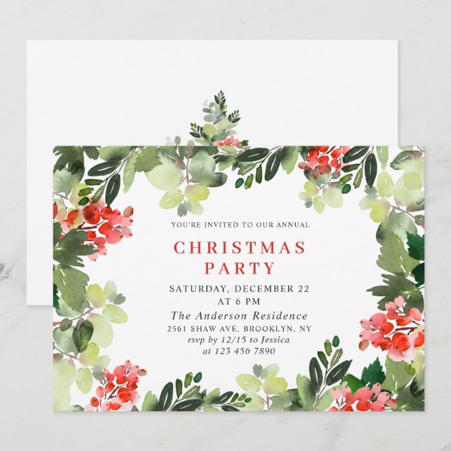 Convites Festivo Red Poinsettia Feriado Festa de Natal (Frente/Verso)