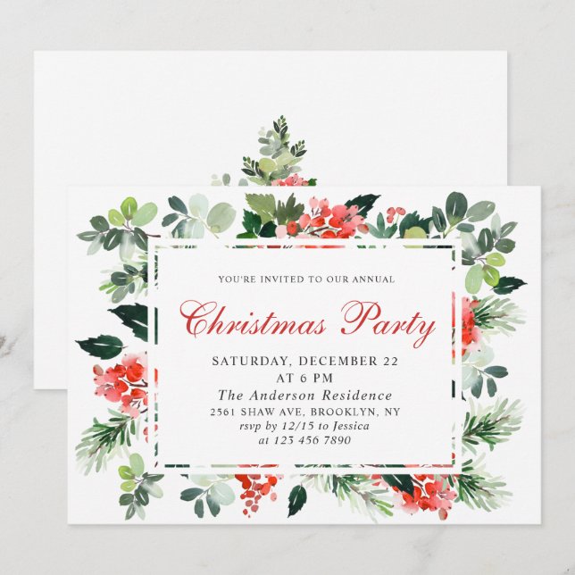 Convites Festivo Red Poinsettia Feriado Festa de Natal (Frente/Verso)