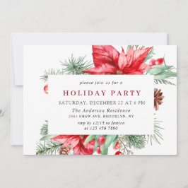 Convites Festivo Red Poinsettia Feriado Festa de Natal Inv