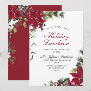 Convites Festivo Red Poinsettia Natal Lunchee