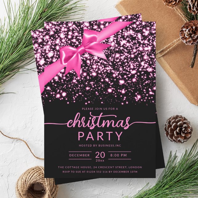 Convites Festivo, Rosa Quente, Inverno Brilhante, Star Comp (Festive Hot Pink Winter Shiny Star Company Xmas Invitation)