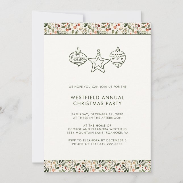 Convites Festivo Verde Vermelho Berries Festa de Natal (Frente)