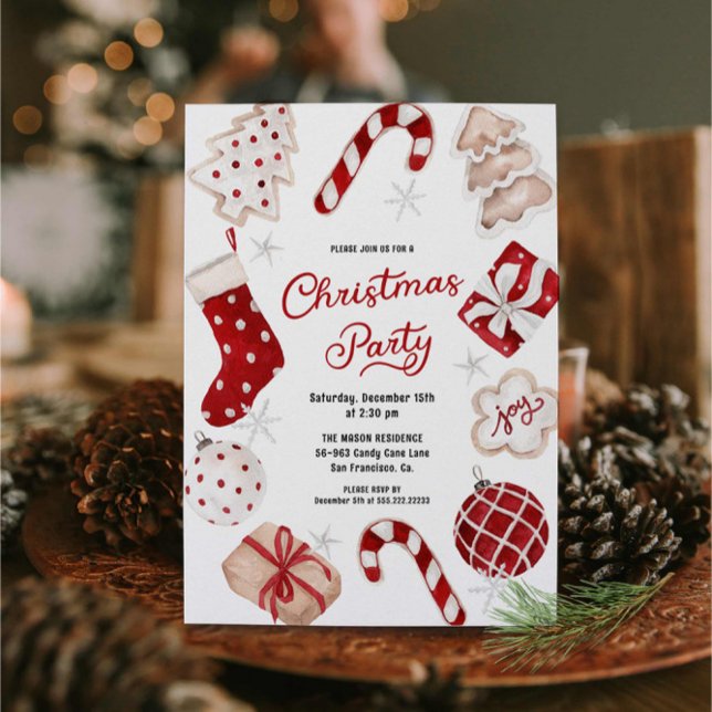 Convites Festivo Watercolor, Festa de Natal (Festive Watercolor Christmas Party Invitation)