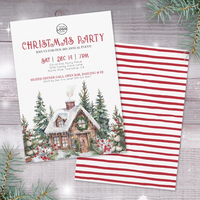 Convites Festivo Winter Watercolor Business Christmas Party (Festive Winter Watercolor Business Christmas Party Invitation )