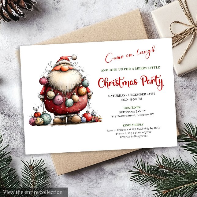 Convites Festivos de Natal Desenhados à Mão com Pa (Minimalist Funny Santa Hand Drawn Festive Invitation)