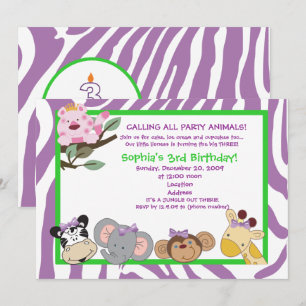 Convites FESTY ANIMALS aniversário de 3 anos Zebra stripe