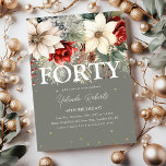 Convites FesWinter Florals aniversário de 40 anos<br><div class="desc">Este maravilhoso convite para aniversário de 40 anos floral festivo é perfeito se você fizer uma celebração de aniversário durante o inverno. Design apresenta um fundo verde-sábio decorado com lindos florais tradicionais de vermelho e marfim de inverno e outras folhagem botânica de natal, faux gold confetti e um modelo de...</div>