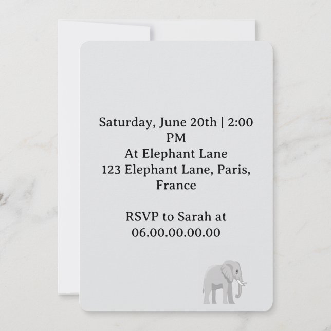 Convites Fête de bienvenue du petit éléphant  (Verso)