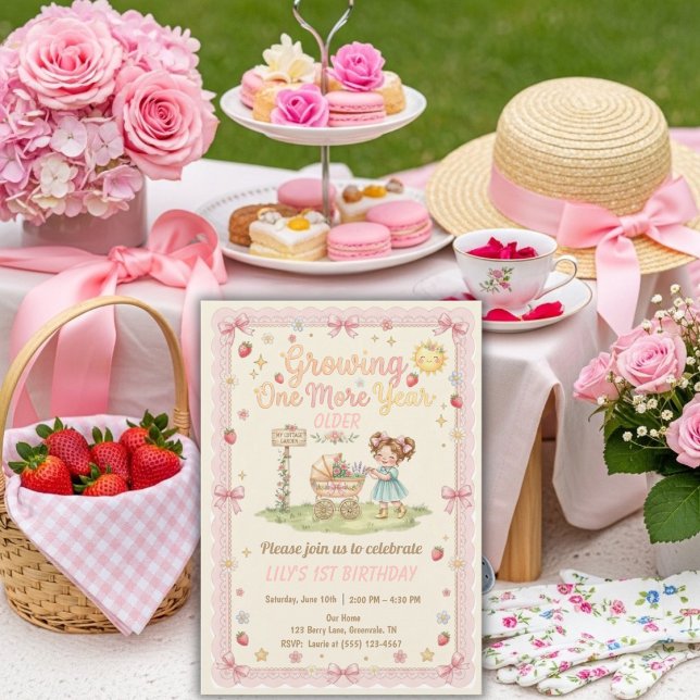 Convites Ficando Um Ano Mais Velha menina Aniversário (Growing One More Year Older girl Birthday Invitation)