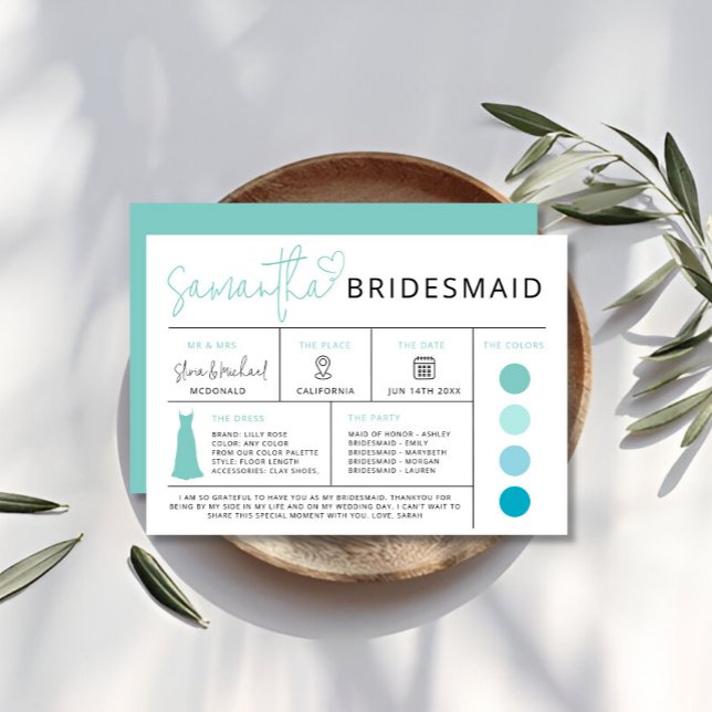 Convites Ficha de informações da Summer Bridesmaid, Guia de (Summer Bridesmaid Info Card, Bridal Party Guide Invitation)