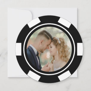 Convites Ficha de Pôquer Preto e Branco Casamento Fuga Fest