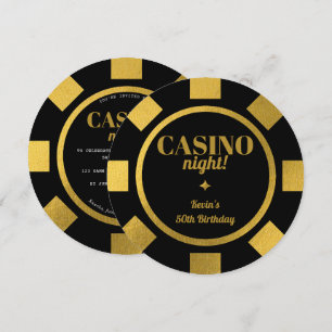 Convites Fichas de pôquer Casino Night Gold Black 50º anive