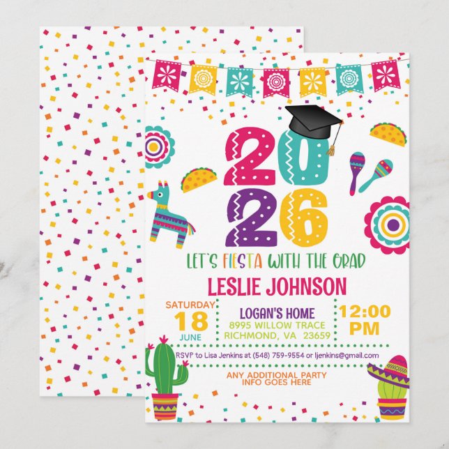 Convites Fiesta 2026 Graduation Invitation (Frente/Verso)