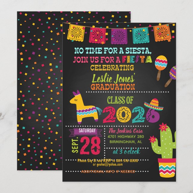 Convites Fiesta 2026 Graduation Invitation - Blk (Frente/Verso)