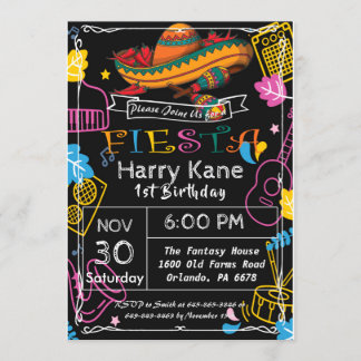 Convites Fiesta Birthday Chalkboard Mexicano
