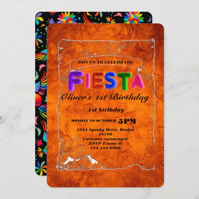 Convites Fiesta Birthday - Concurso Chalkboard mexicano (Frente/Verso)