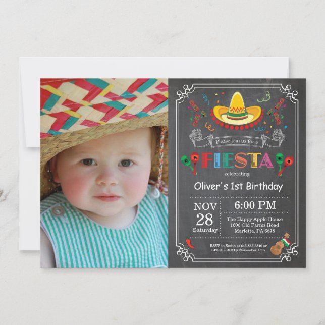 Convites Fiesta Birthday - Concurso Chalkboard mexicano (Frente)