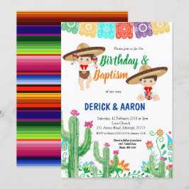 Convites Fiesta Birthday e Baptism para rapazes gêmeos