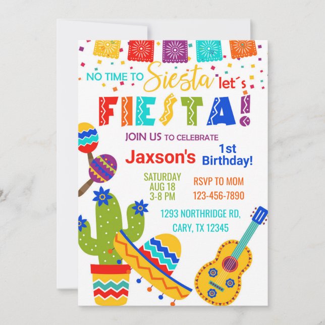 Convites Fiesta boy birthday invitation, 1st birthday. (Frente)