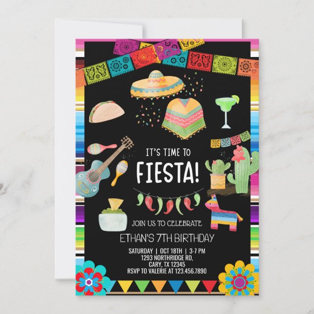 Convites Fiesta boy birthday invitation, boy fiesta any age (Frente)