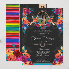 Convites Fiesta Bright Floral e Serape Charro Quinceanera